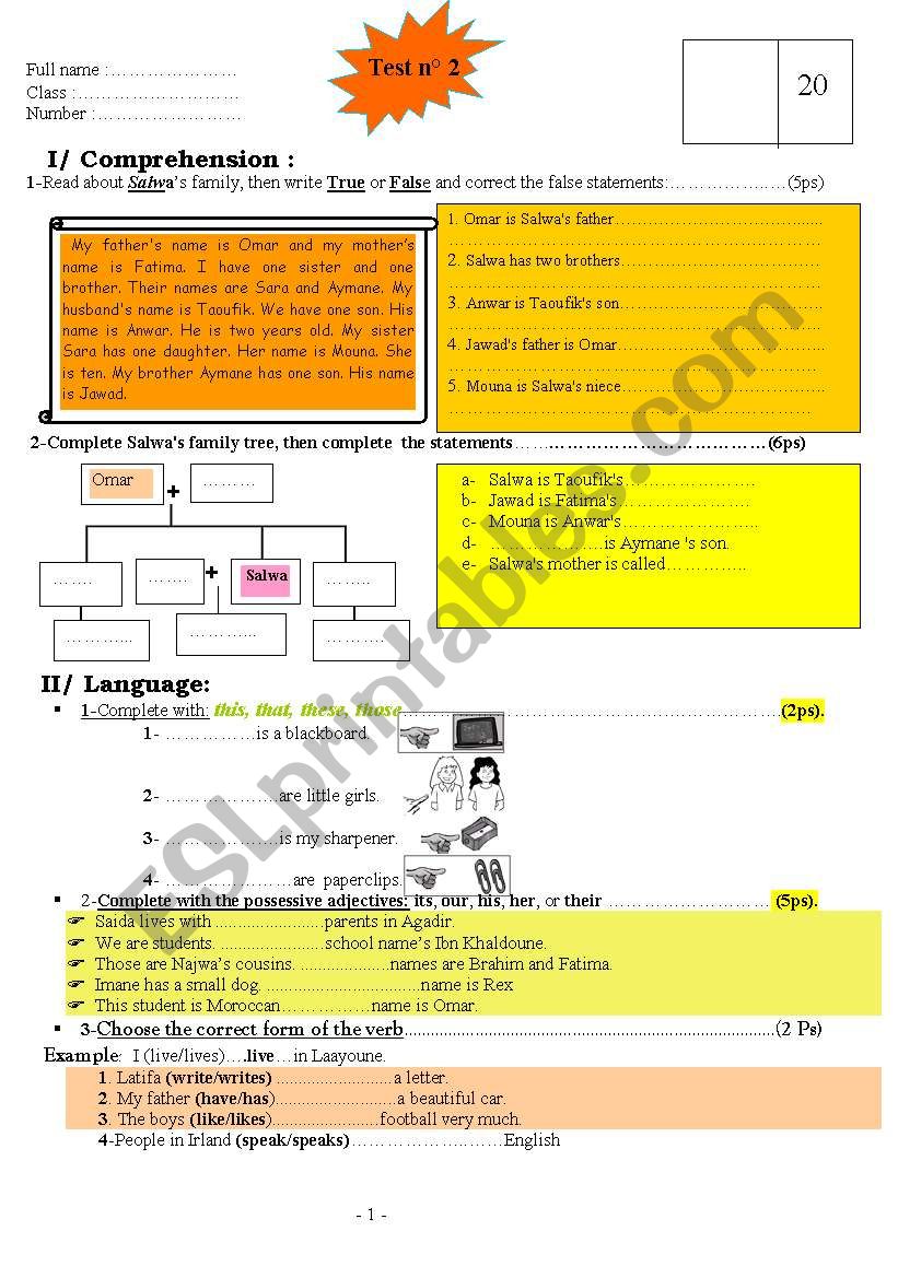 family worksheet