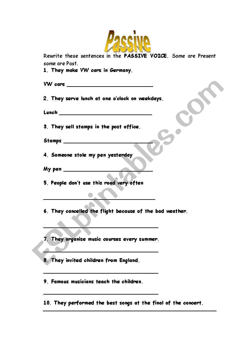 passive worksheet