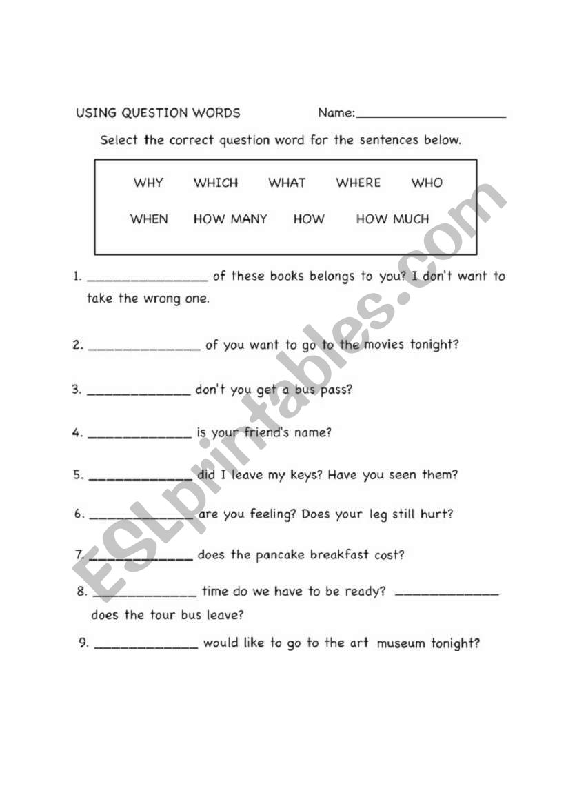 Using Question Words worksheet
