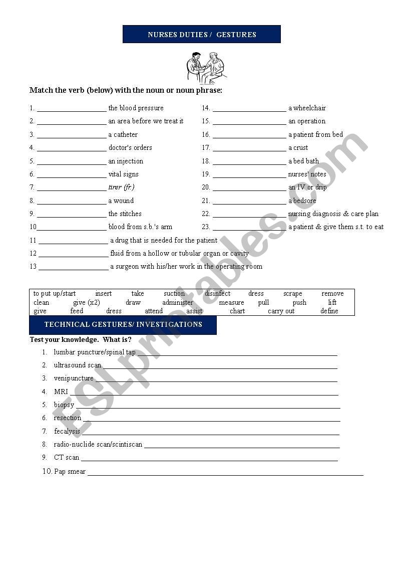 Nursing Gestures worksheet