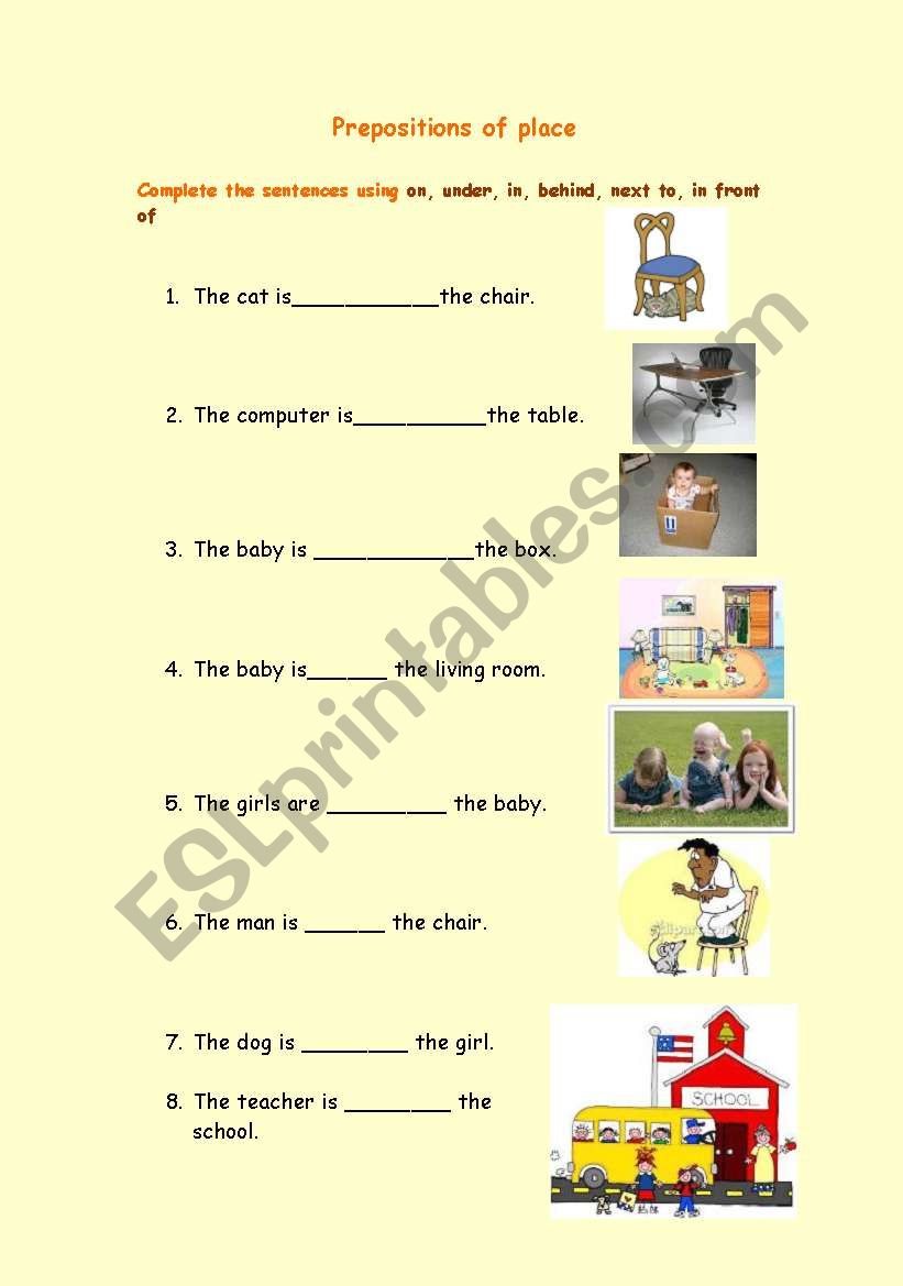 prepositions of place worksheet