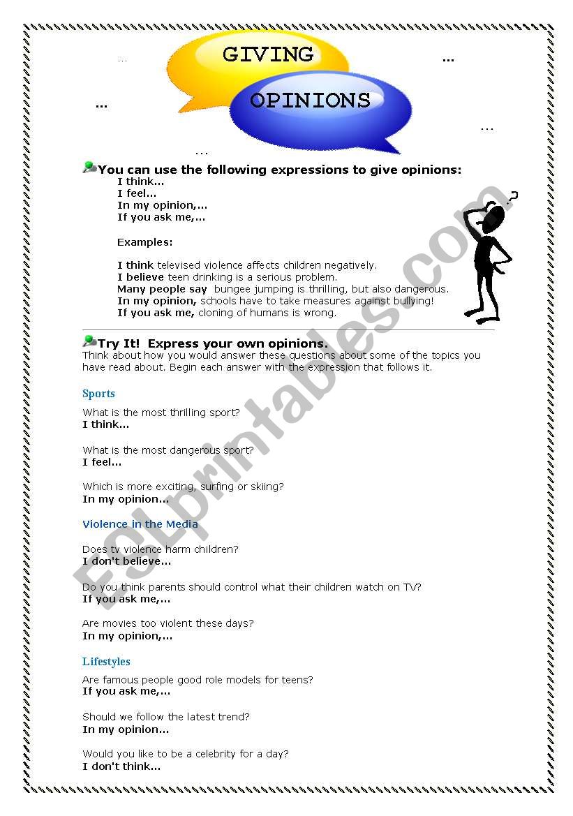 Giving opinions worksheet