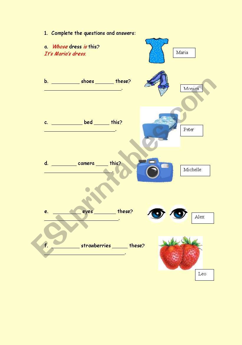 Whose, verb be, verb have got worksheet