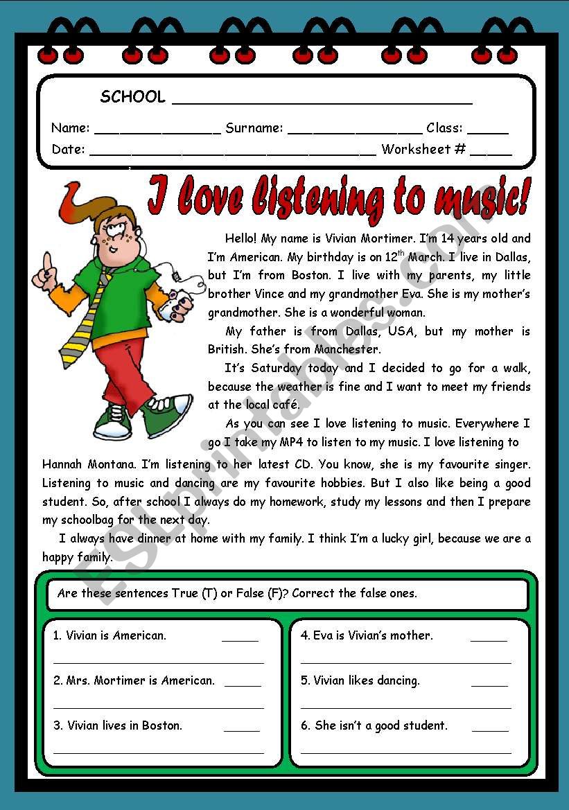 I LOVE LISTENING TO MUSIC ( 2 PAGES )