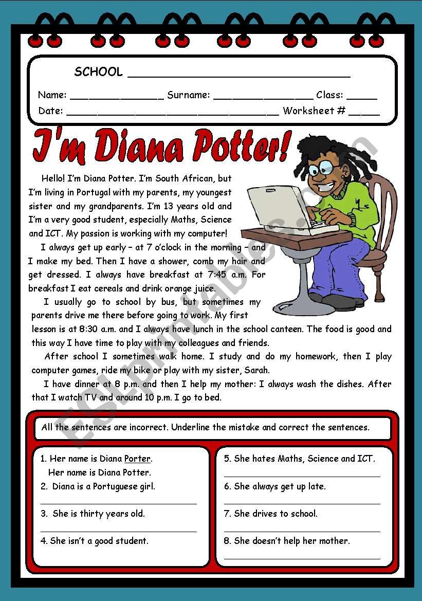 IM DIANA POTTER! ( 2 PAGES ) worksheet