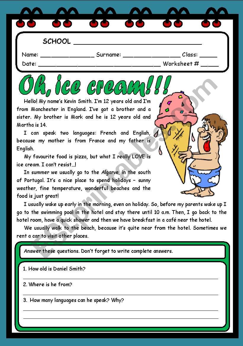 OH, ICE CREAM...! ( 2 PAGES ) worksheet