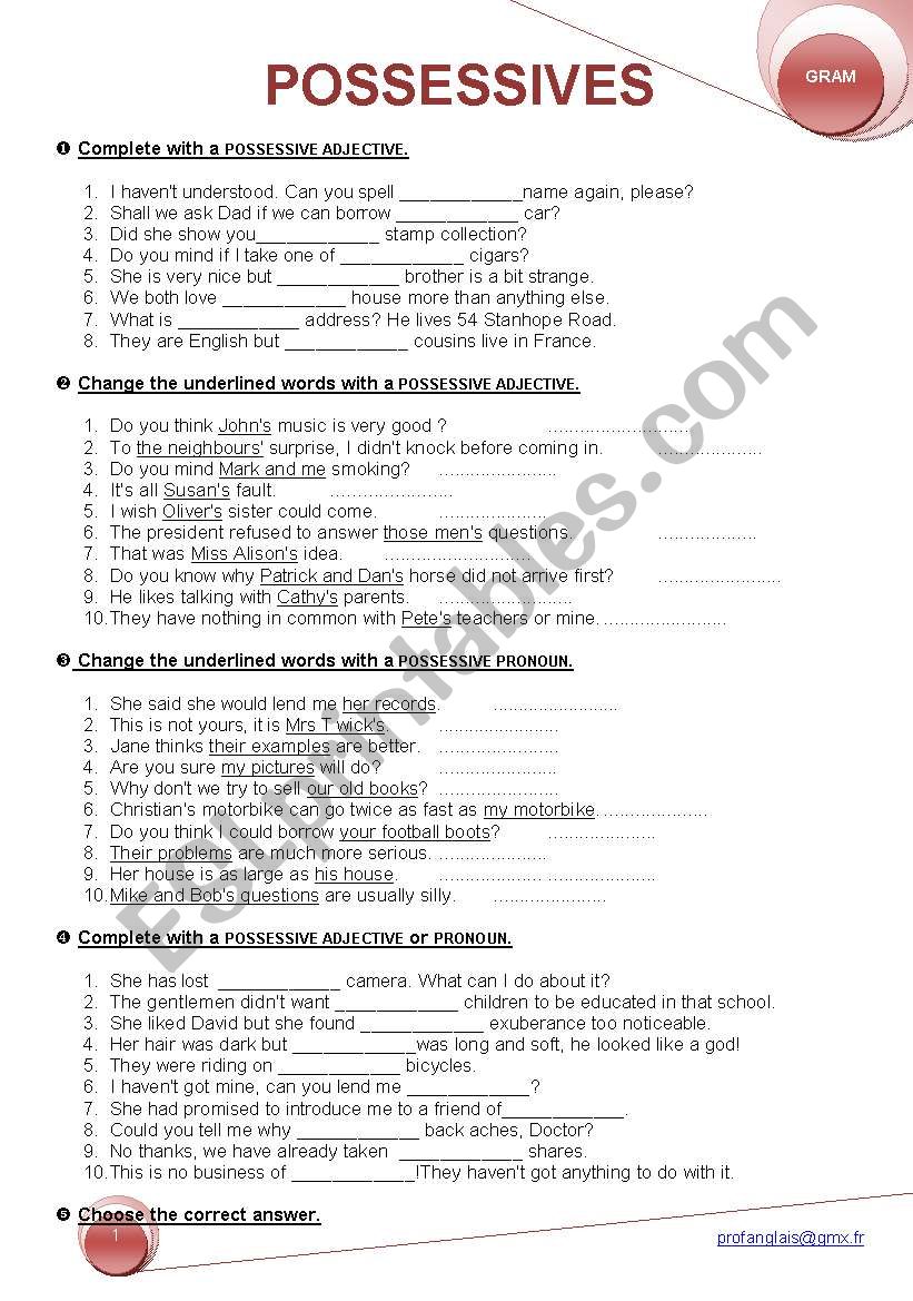 POSSESSIVES worksheet