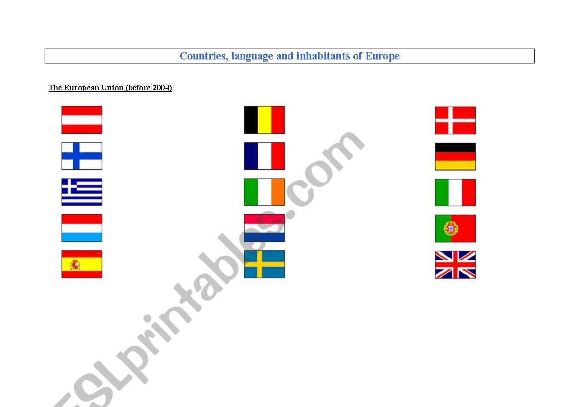 countries of Europe worksheet