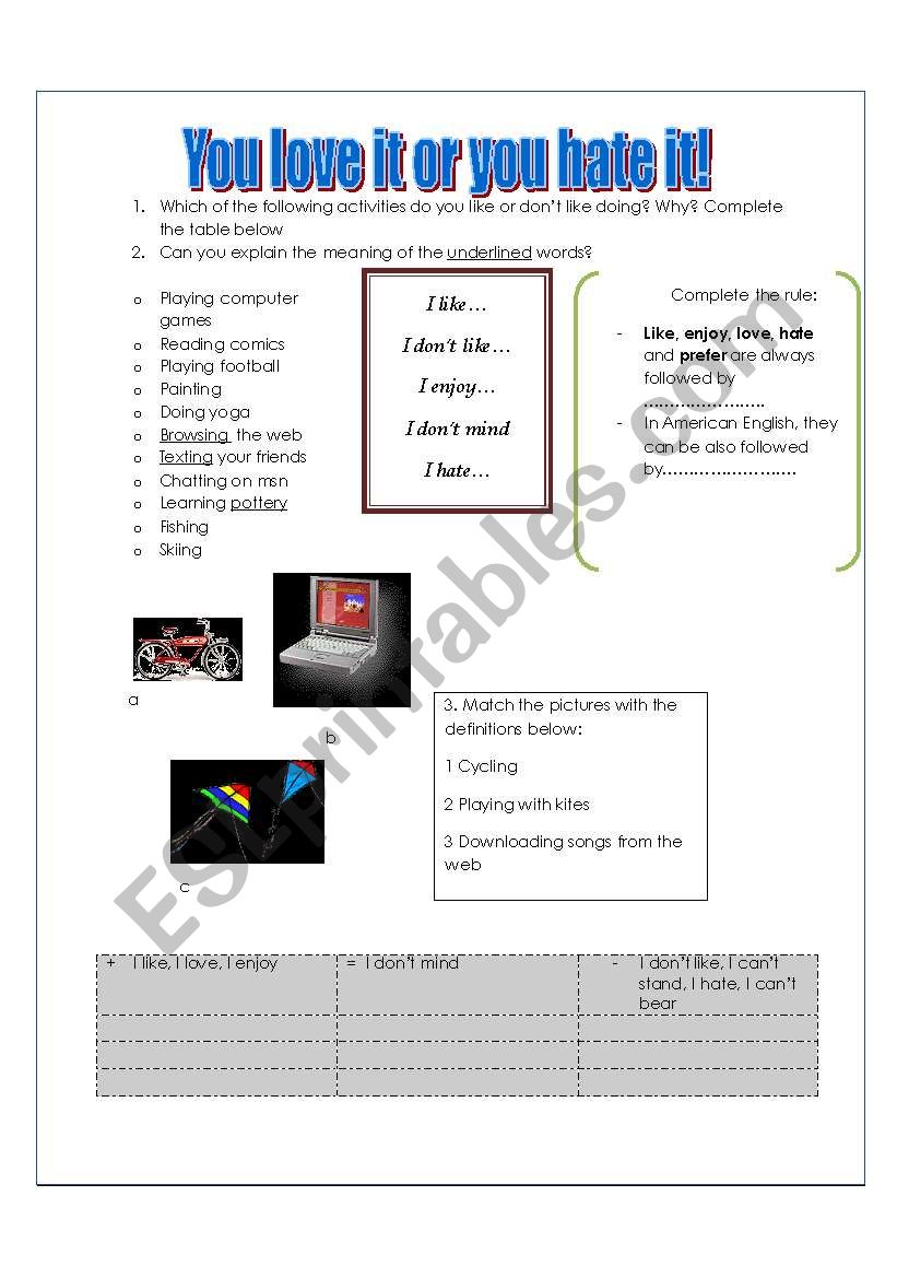 You love it or you hate it! worksheet