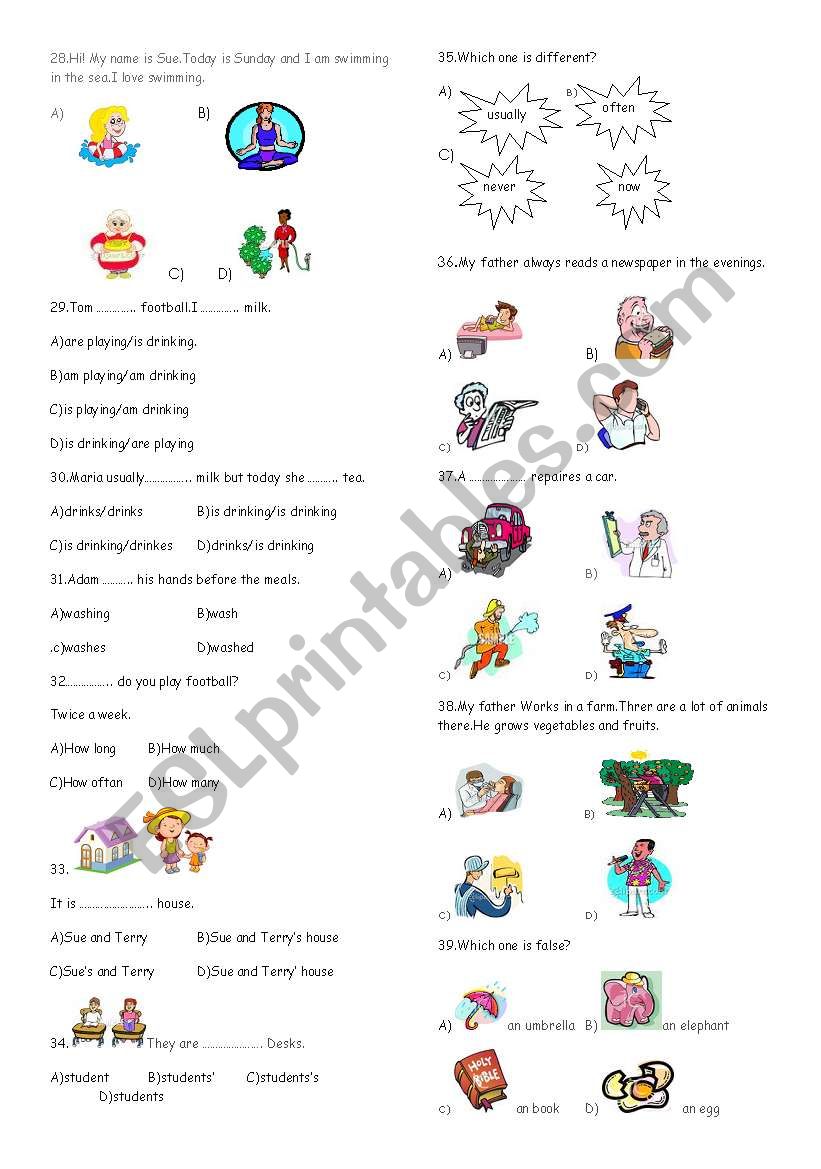 6th grade exam part2 worksheet