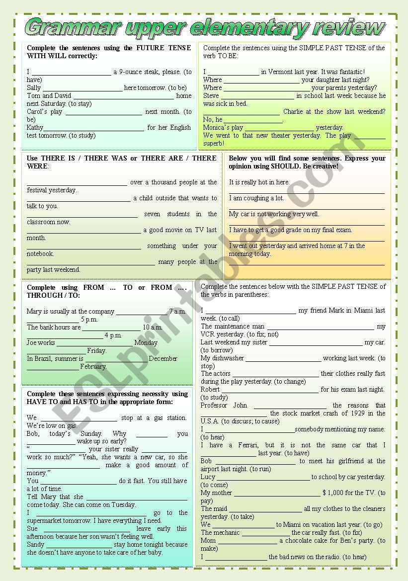 Grammar Review - upper elementary - 2 pages (fully editable)