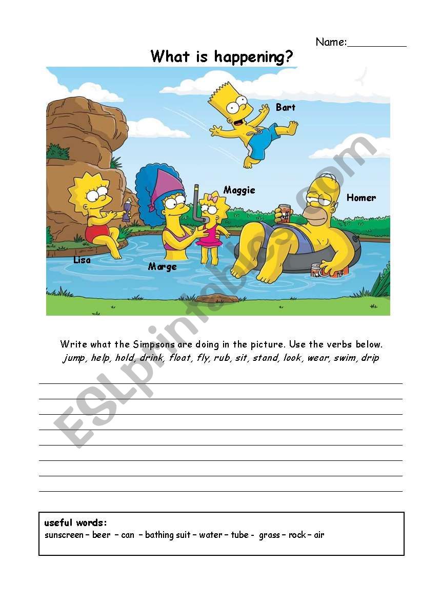 describe the simpsons using present continuous