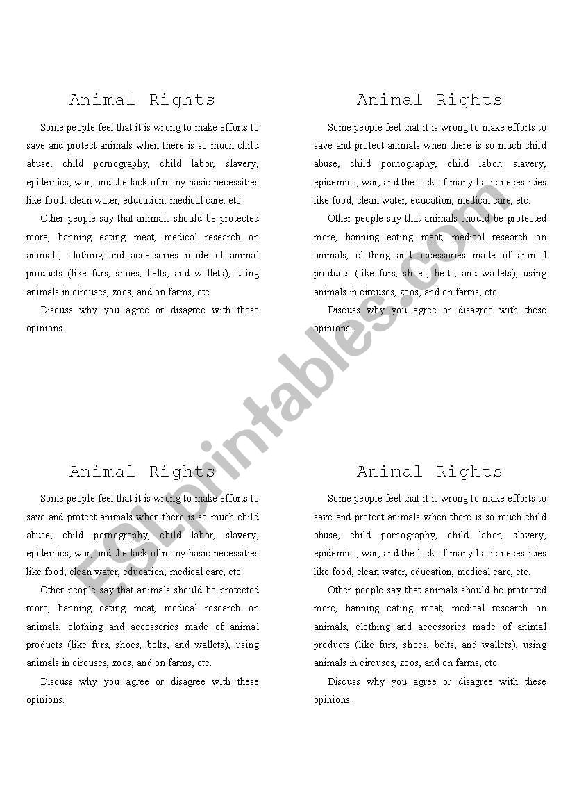 Animal Rights Discussion worksheet