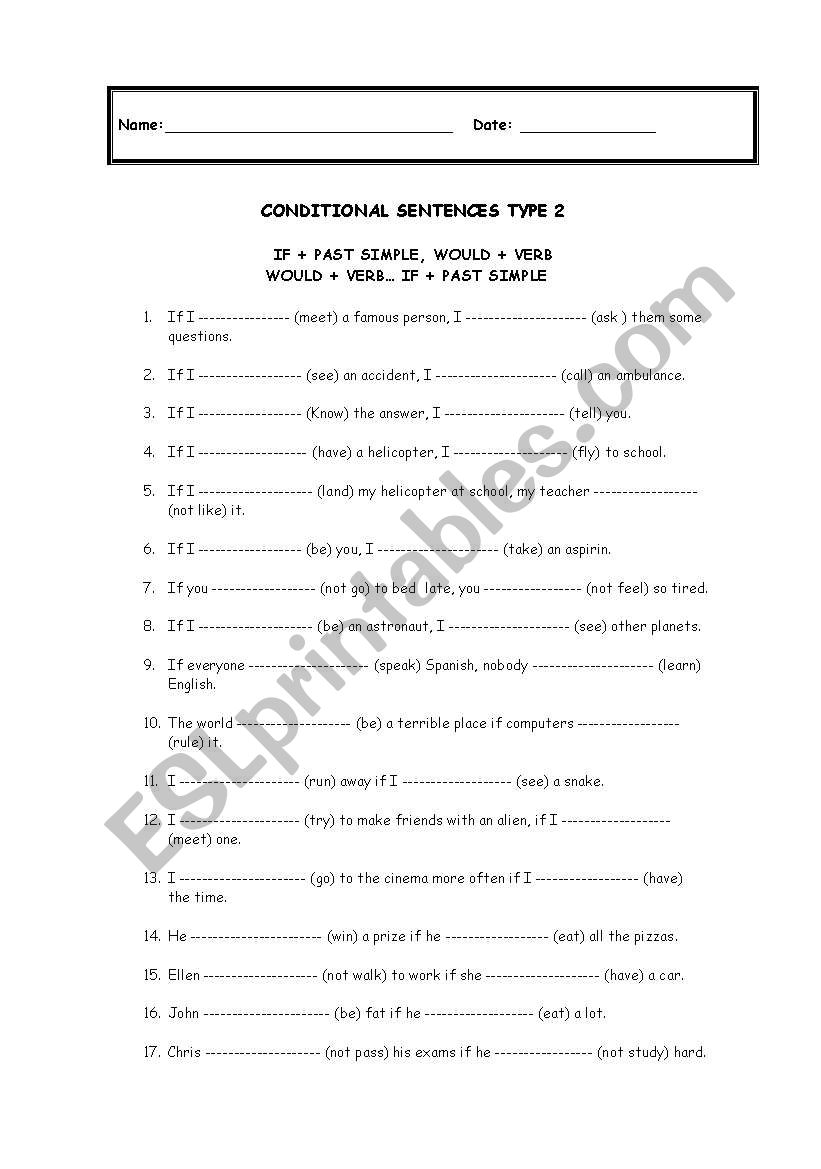 Conditional sentences type II worksheet