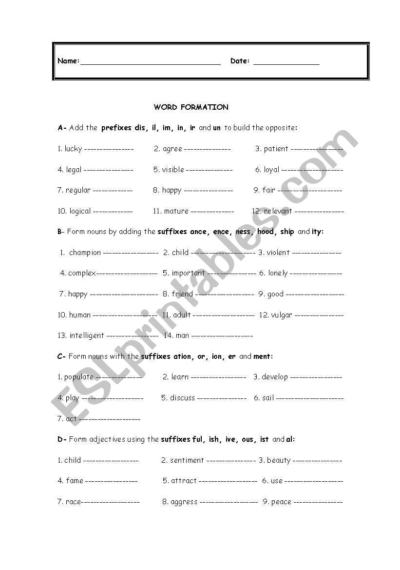 Word formation with suffixes and prefixes