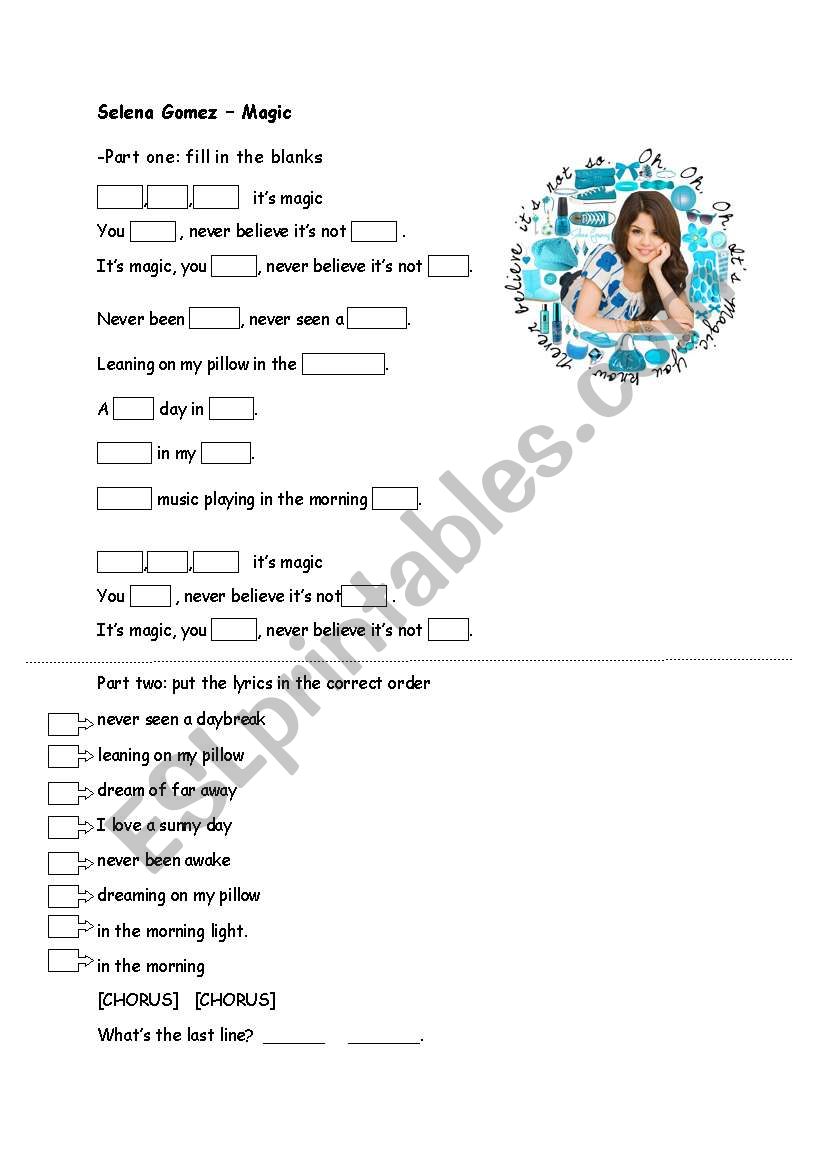 Its Magic by Selena Gomez worksheet