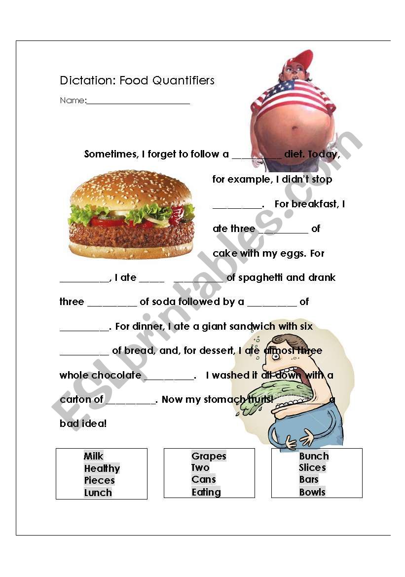 Food Quantifiers: Dictation or Fill-In-The-Blanks Exercise