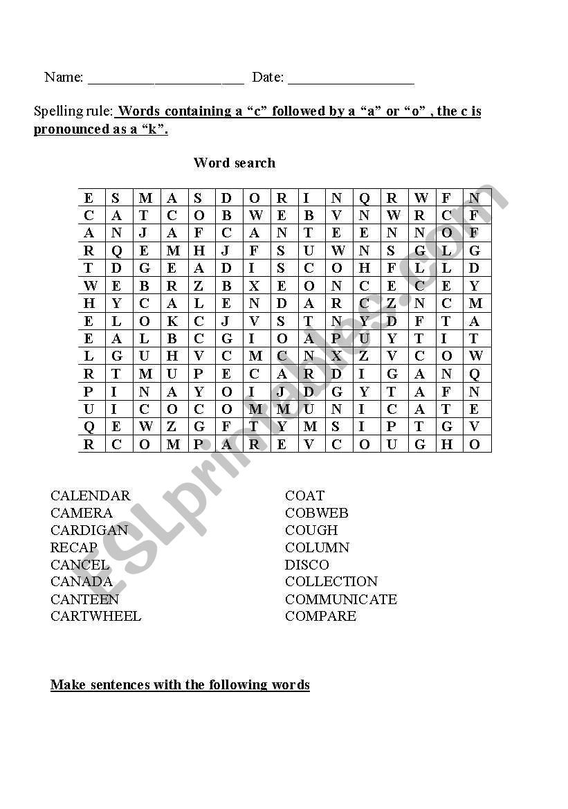 The consonant c pronounced as a k