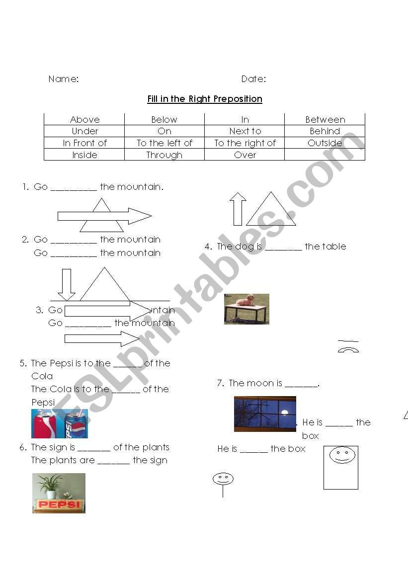 Prepositions: Fill the in blanks