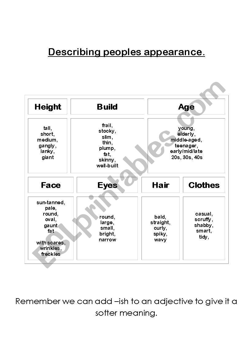 Describing people worksheet