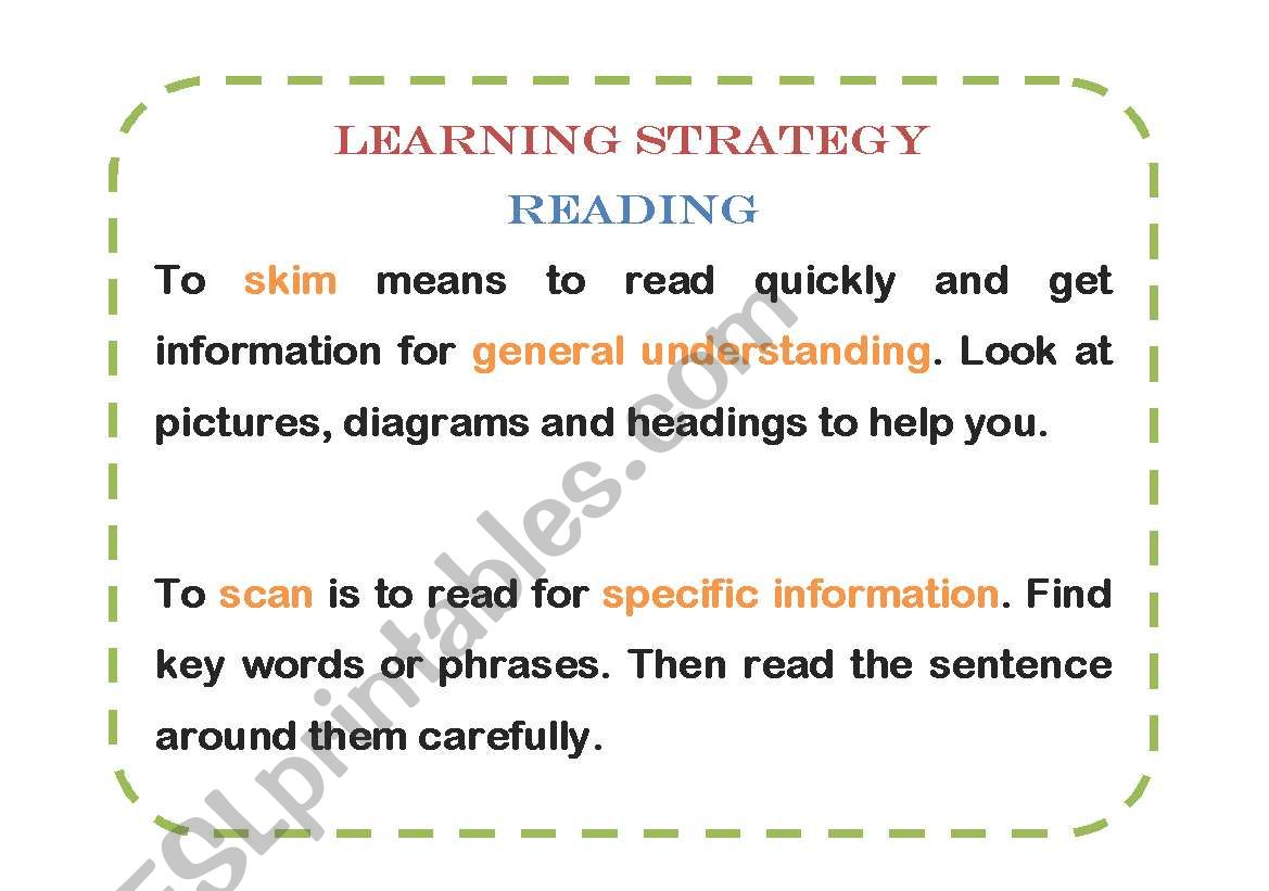 Reading Learning Strategies worksheet