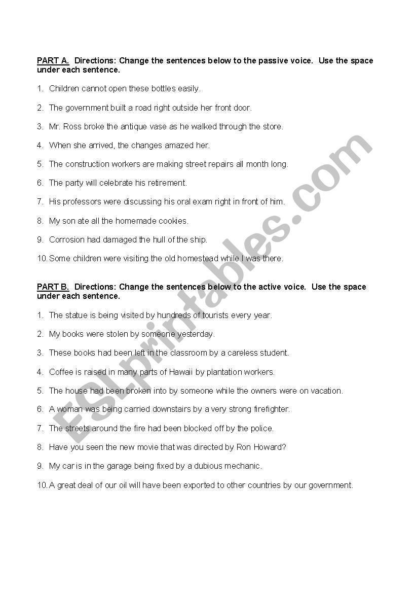 Active vs. Passive Voice  worksheet