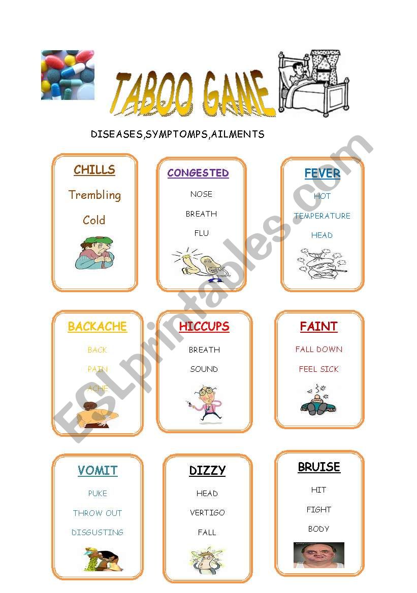 Diseases taboo game worksheet