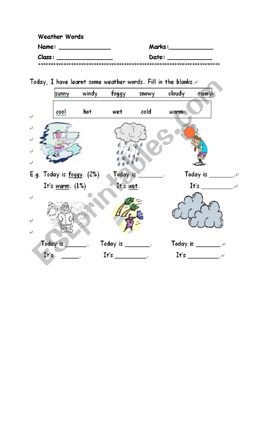 Weather words worksheet