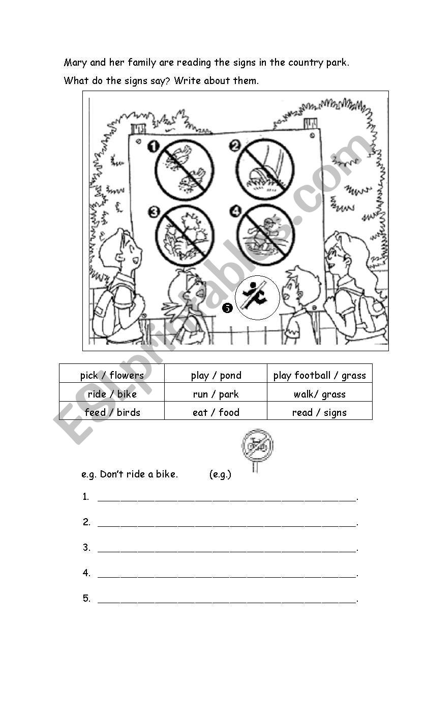 Rules in a park worksheet