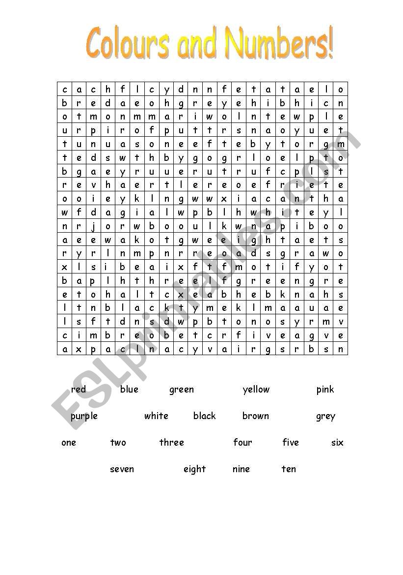 colours and numbers wordshearch