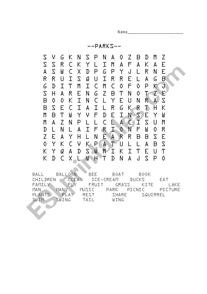 Word Search for PARKS worksheet