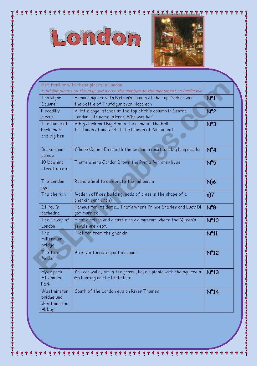 Sightseeing in London worksheet