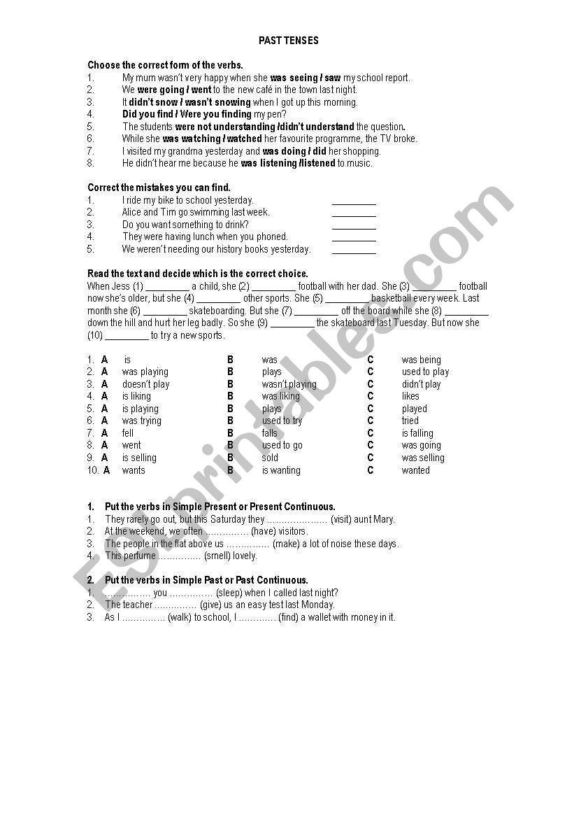 past tenses worksheet