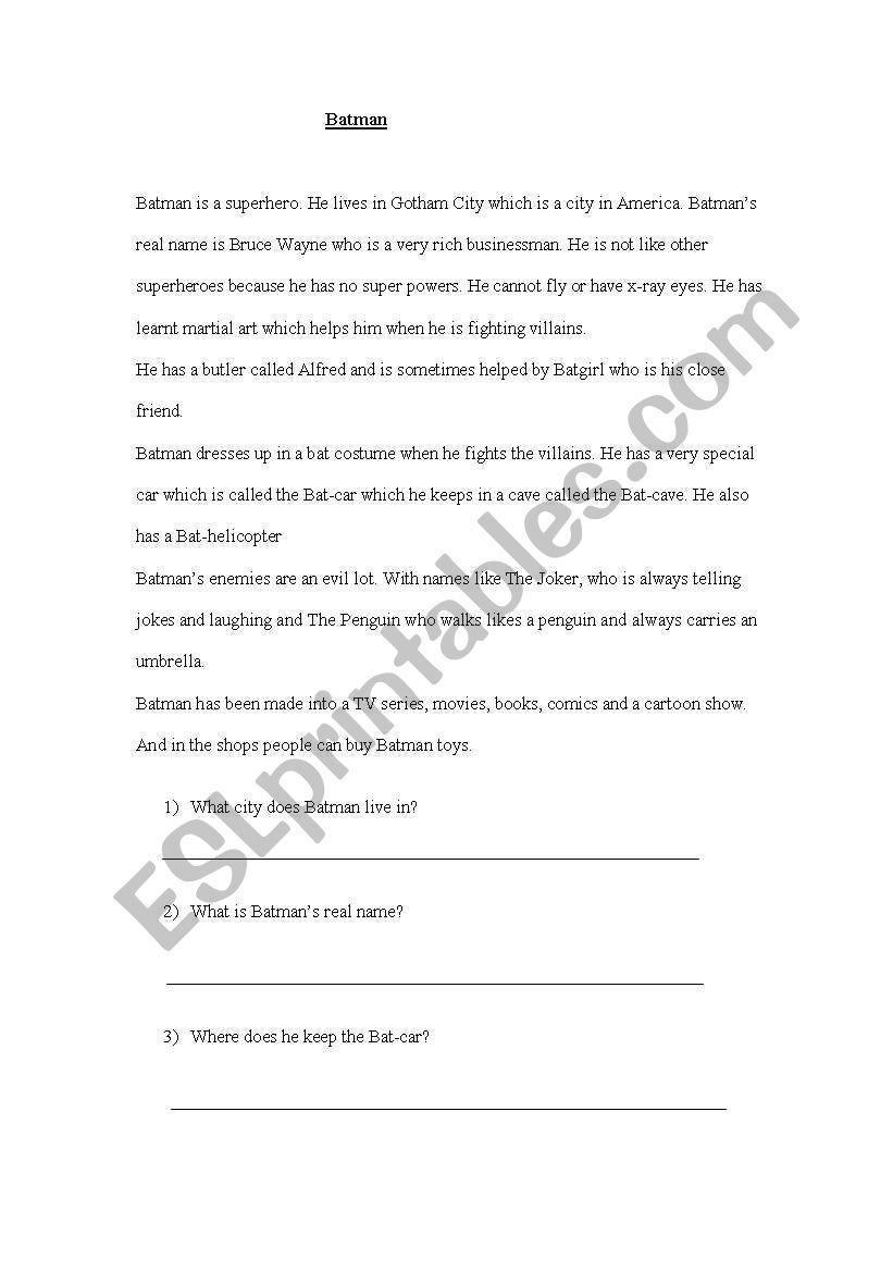 Batman worksheet