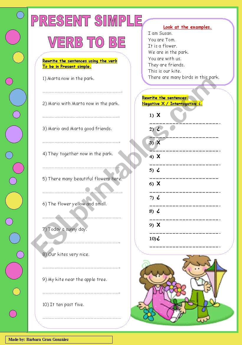 Present simple Verb TO BE worksheet