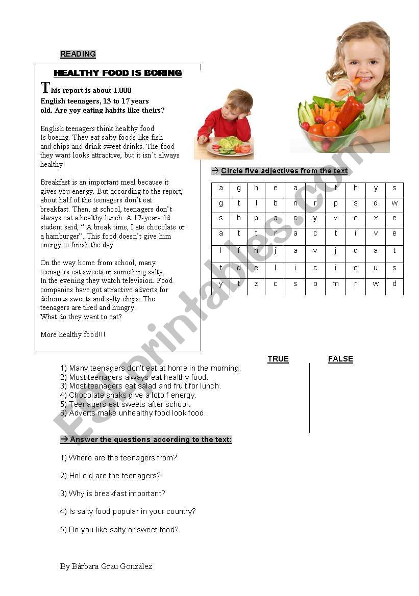 Healthy food is boring! worksheet