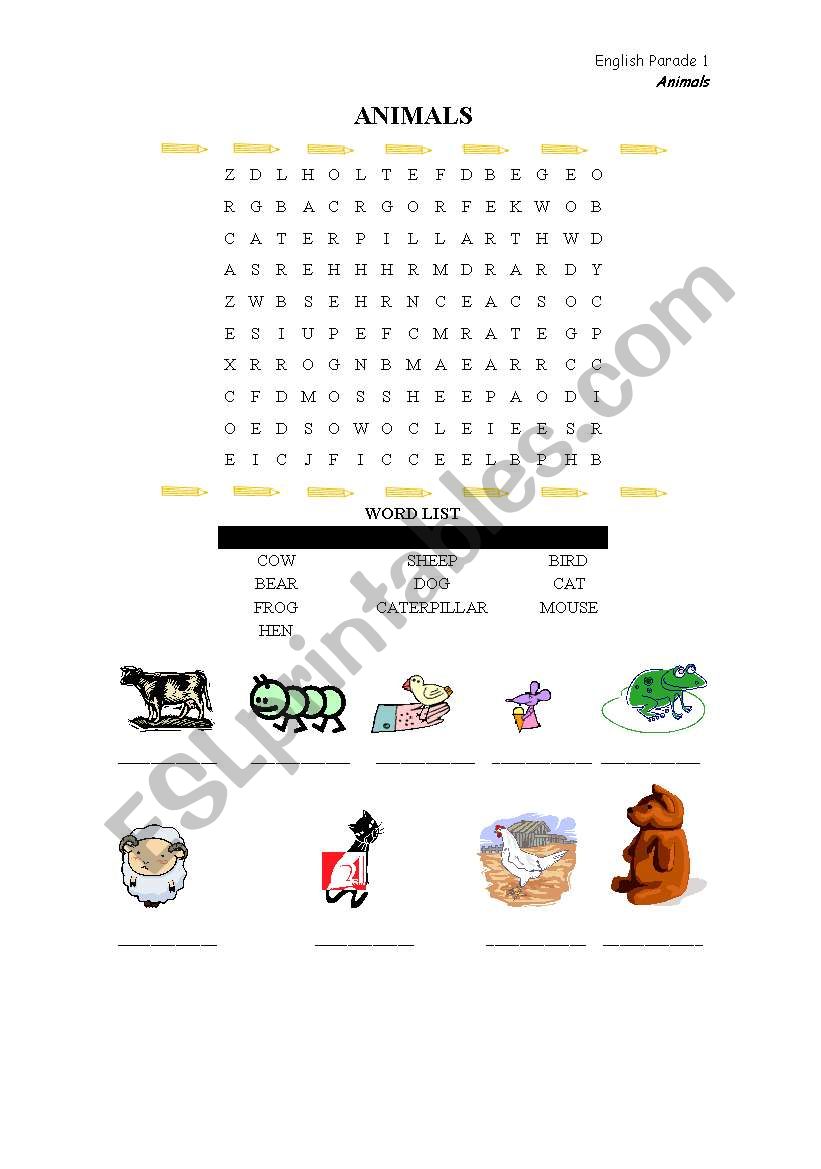 animals worksheet