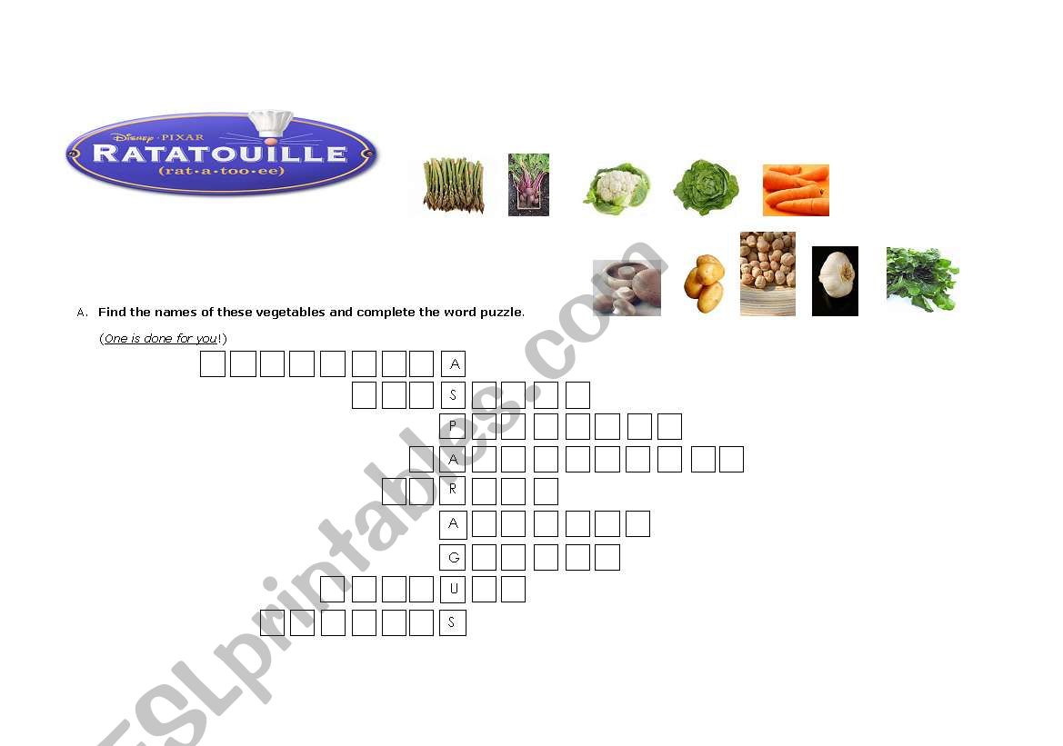 vegetables and ratatouille worksheet