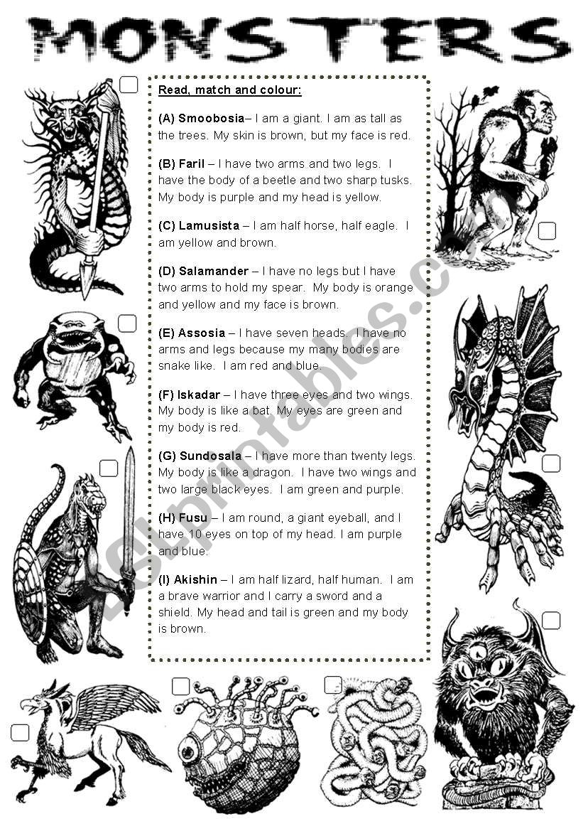 Monster Match worksheet