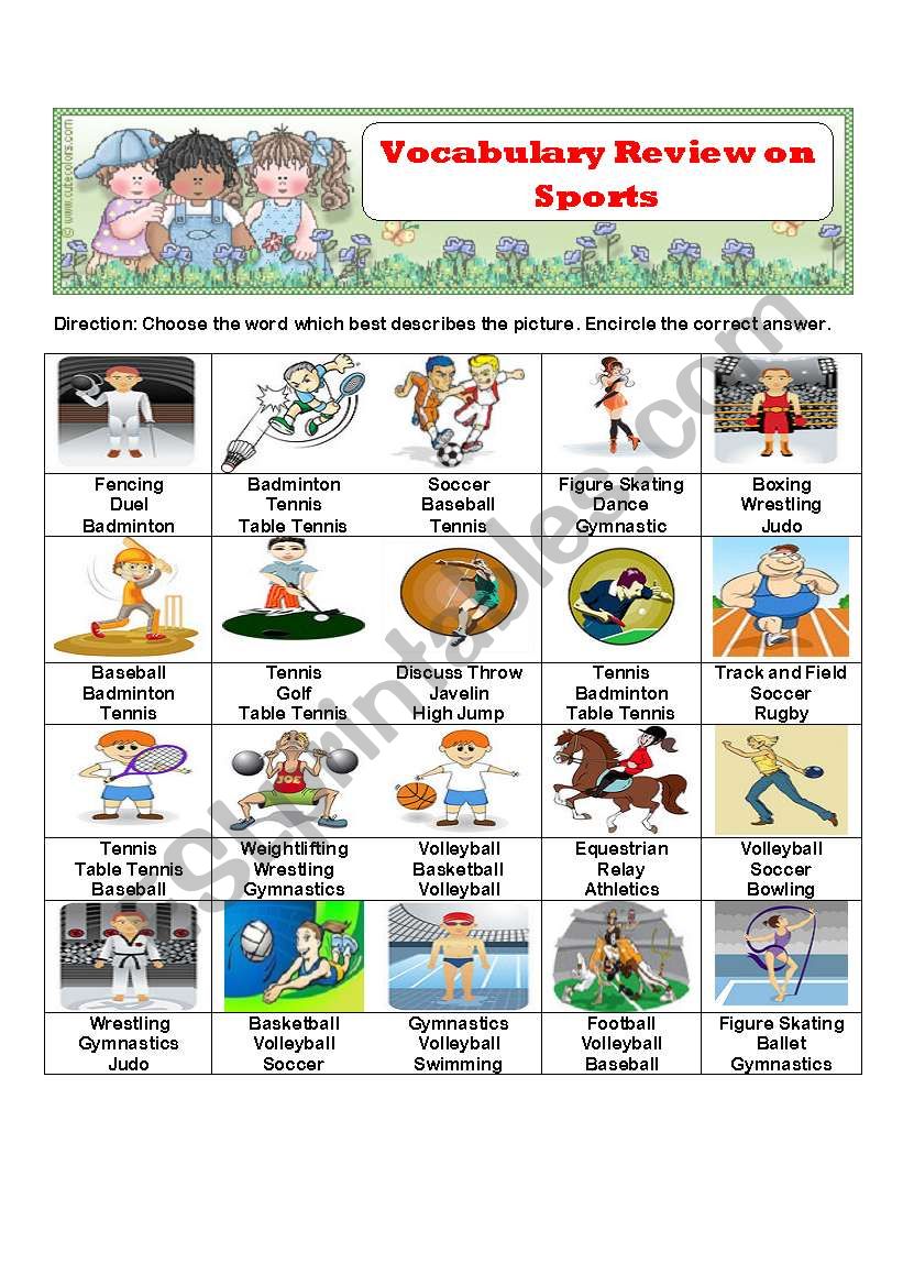 Vocabulary Review on Sports worksheet