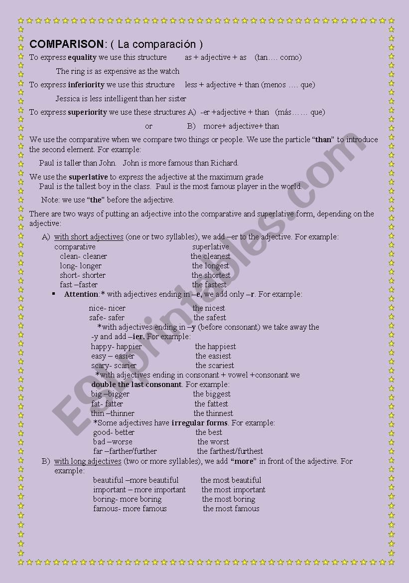 Grammar guide for the comparison