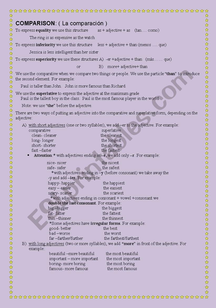 Grammar guide for the comparison