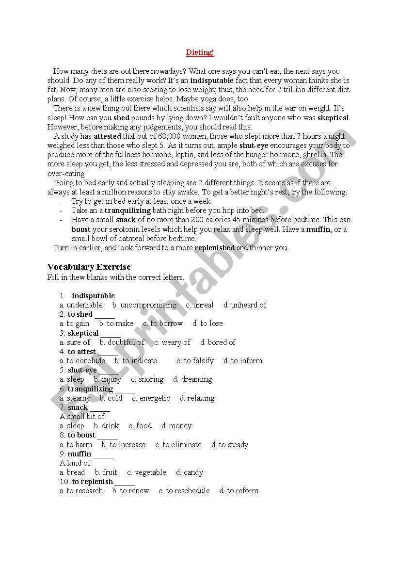 Dieting worksheet