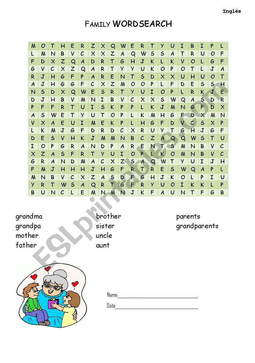 Family wordsearch worksheet