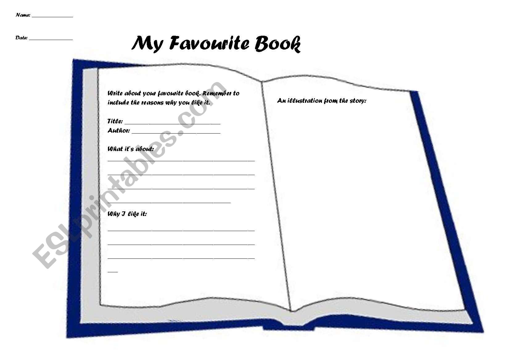 My Favourite book sheet worksheet