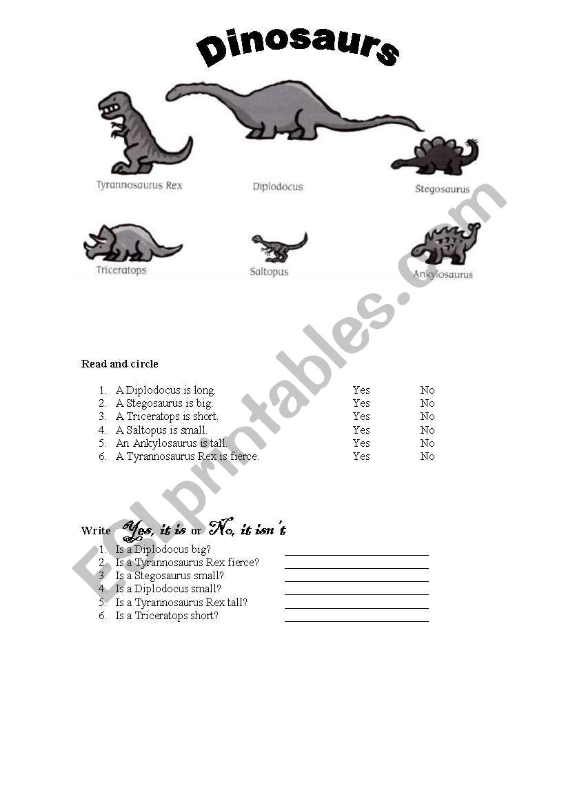 Dinosaurs worksheet