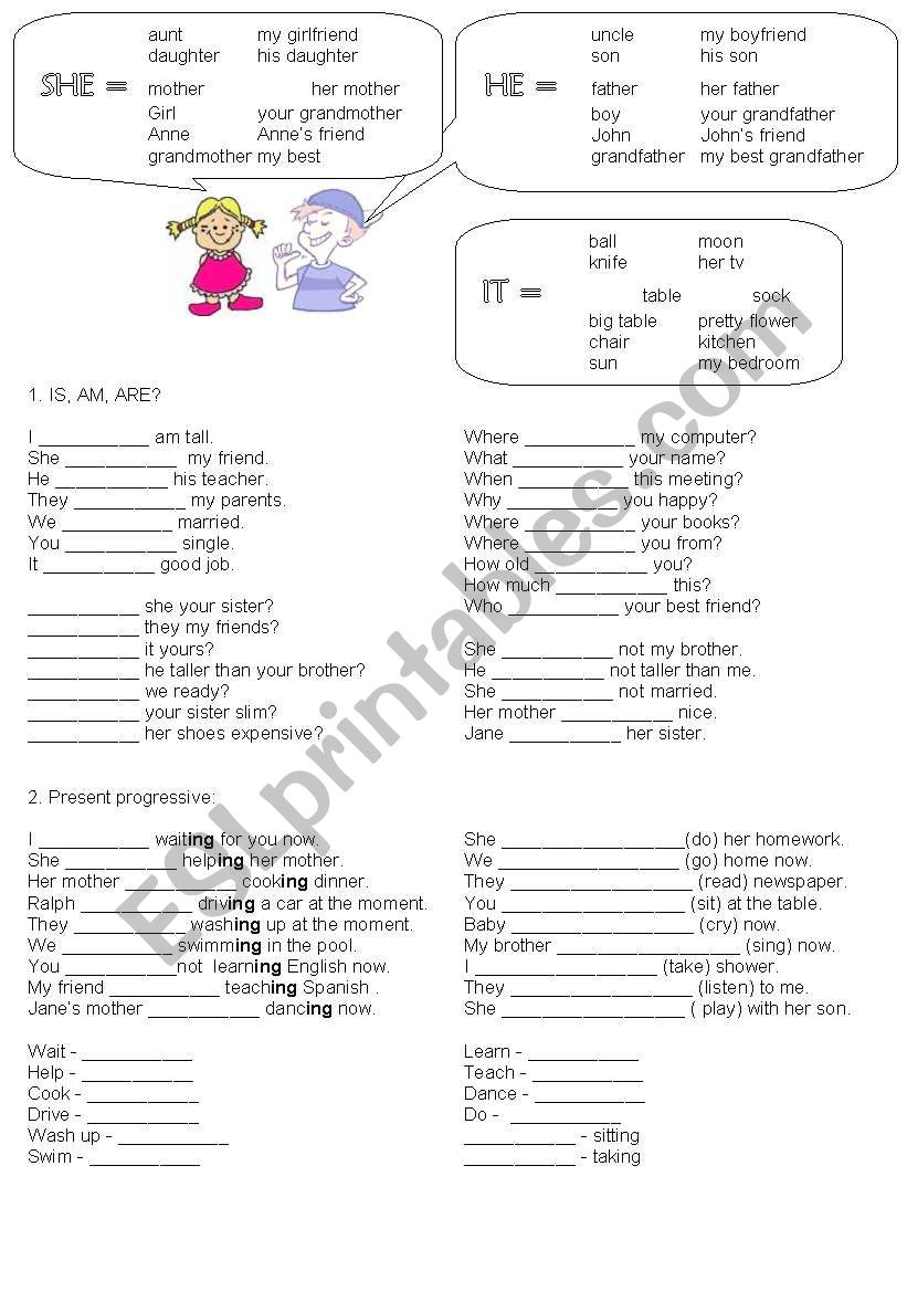 to be + progressive worksheet