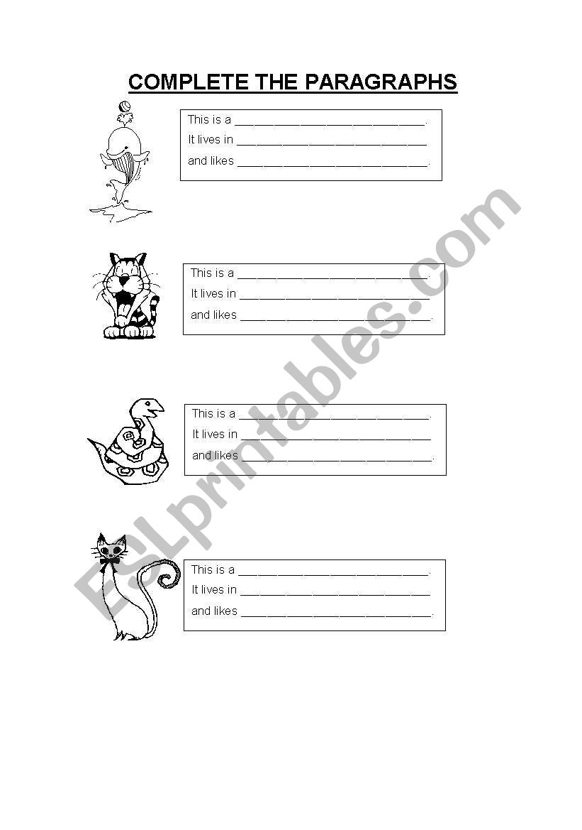 Animals description worksheet