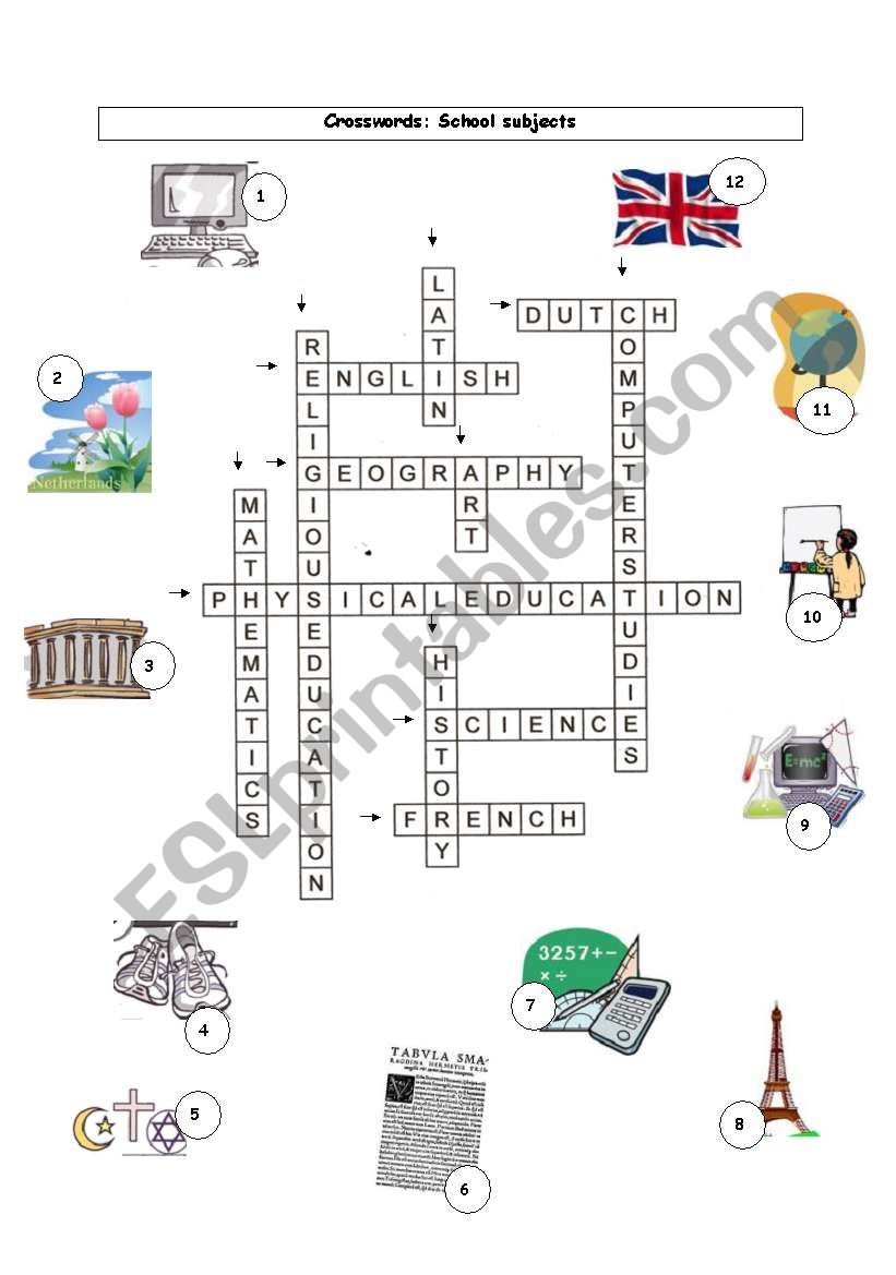 Schoolsubjects: crosswords worksheet