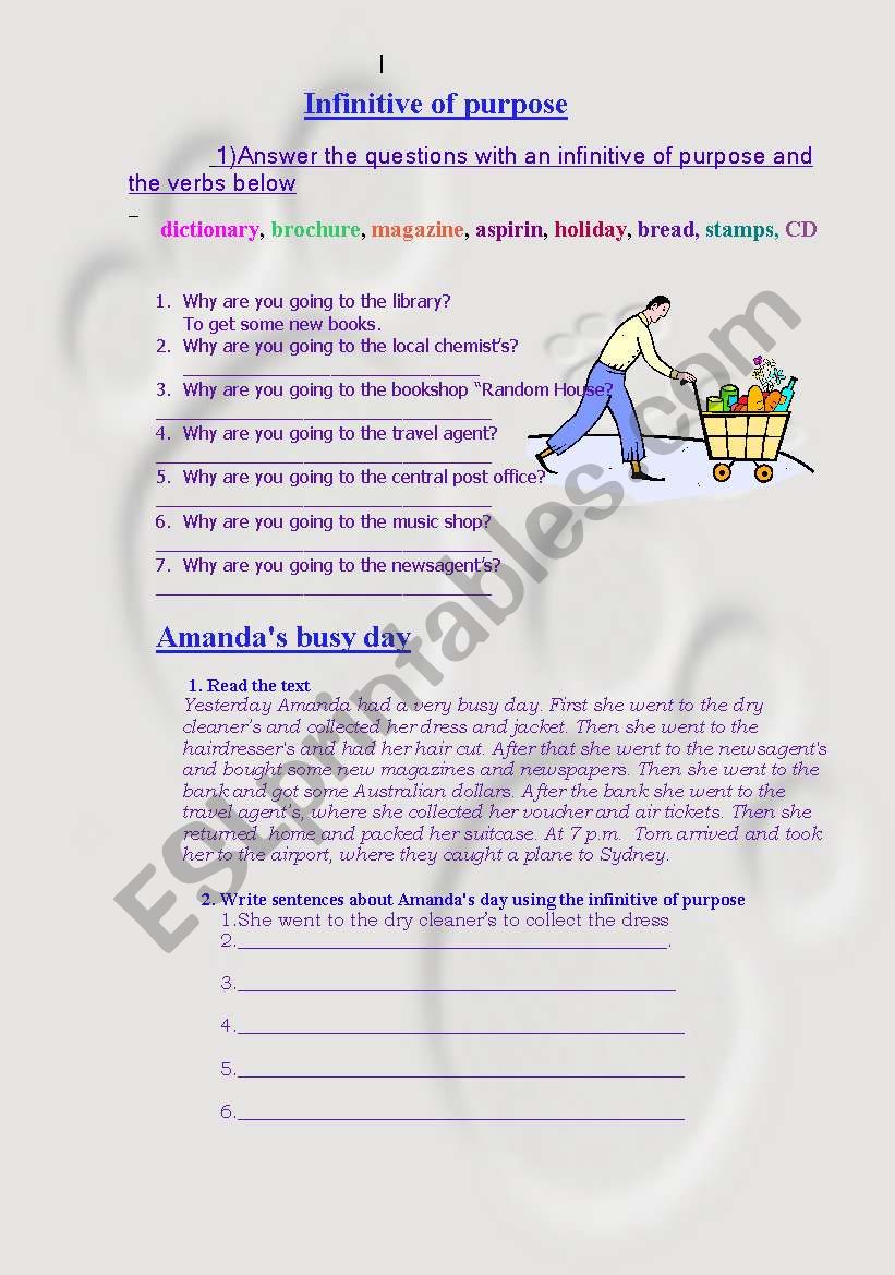 Infinitive of Purpose worksheet